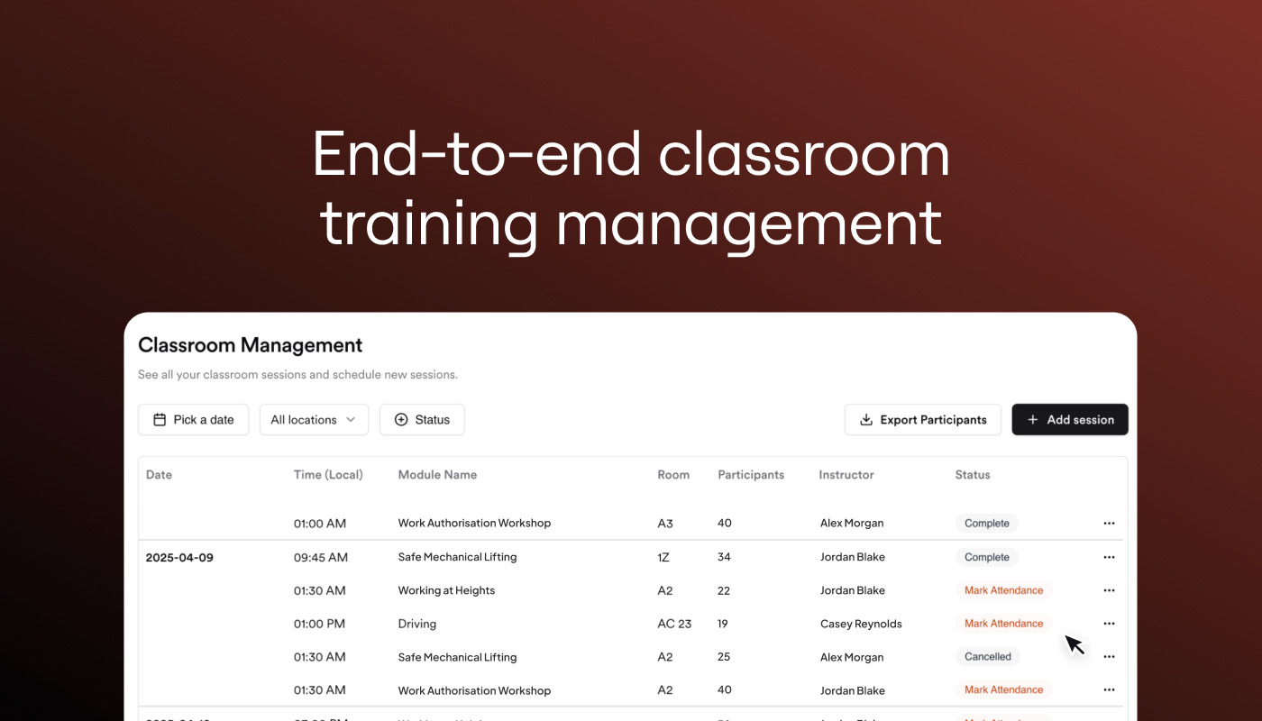 Classroom Mode: One place to plan, track, and prove in-person safety training